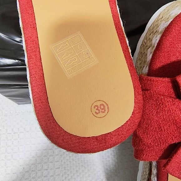 Women's Red Bow Tie Platform Fabric Slip On Shoes -M - Picture 4 of 5